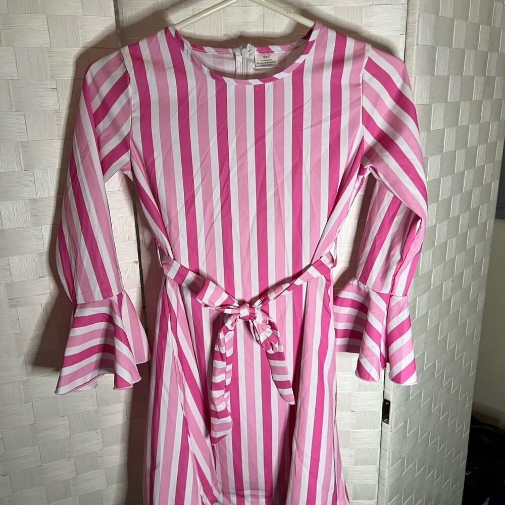LITTLE girls pink and whit striped dress - Picture 2 of 6